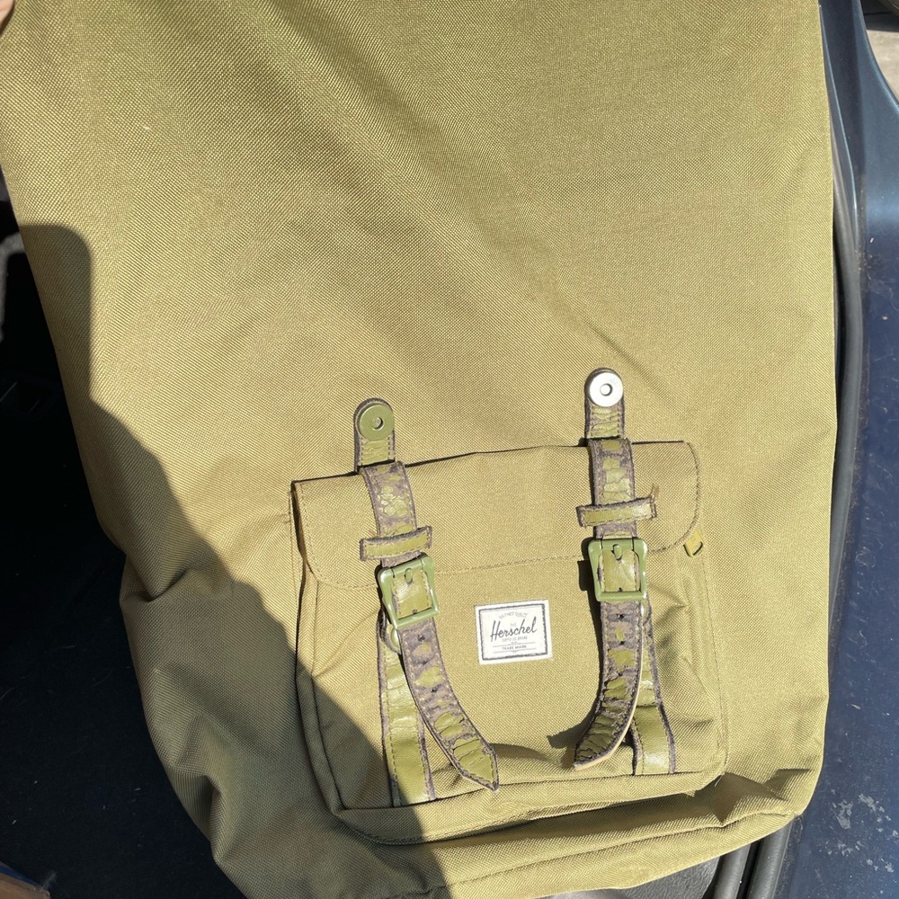 Herschel Supply Company Green Backpack with Red Stripe Accents
